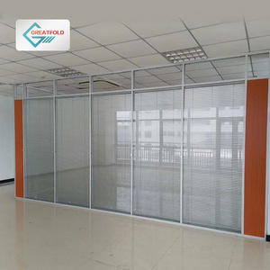 double glazing wood and glass partition wall Europe Style office separation wall Aluminum Frame Clear Glass Partition Wall