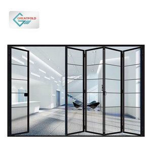 Factory Price Bi-folding Door Exterior Balcony Insulated Glass Accordion Aluminum Sliding Folding Door