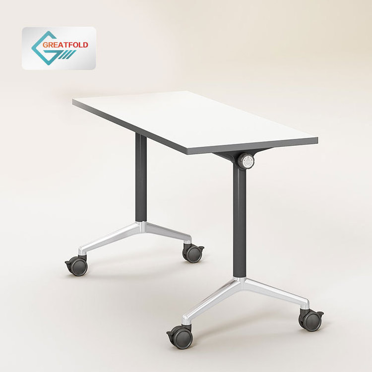 Trapezoid Office Furniture Folding Metal Legs Meeting Table Boardroom Tables Conference Table Flip Top Modern Foldable Wood