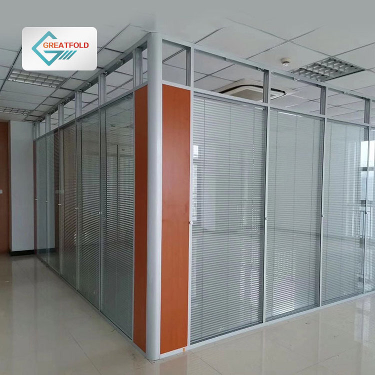 double glazing wood and glass partition wall Europe Style office separation wall Aluminum Frame Clear Glass Partition Wall