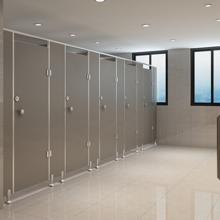 Black color toilet door design partitions system HPL board toilet cubicles commercial stall partition for restroom