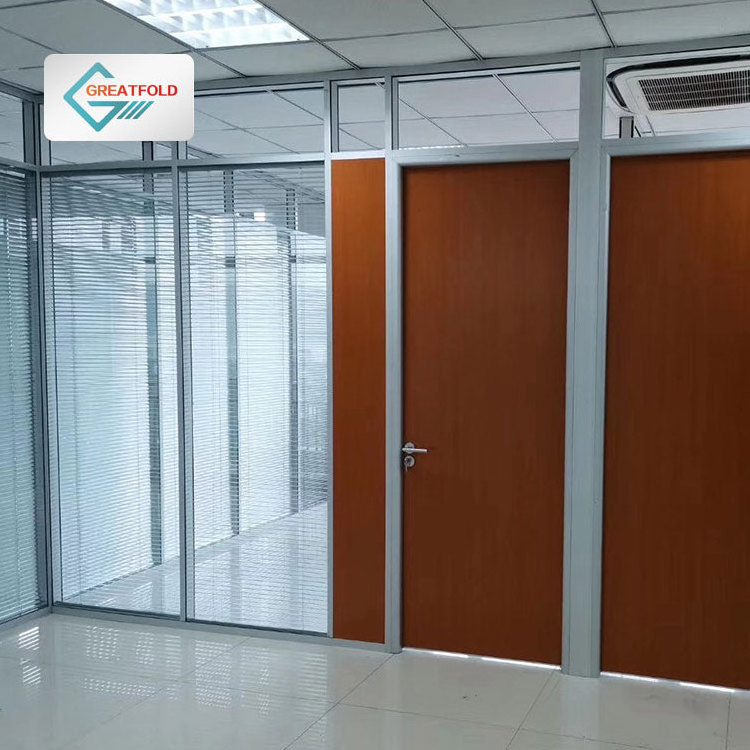 double glazing wood and glass partition wall Europe Style office separation wall Aluminum Frame Clear Glass Partition Wall