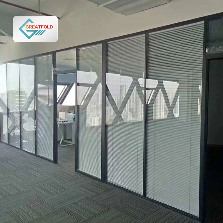 Foshan Manufacturer Glass Partition Wall Double Glaze Aluminum Modular Office Double Glass Partition Wall for Meeting Room