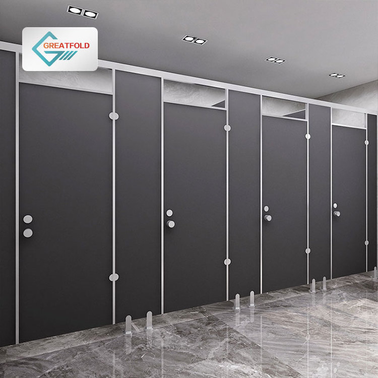 Black color toilet door design partitions system HPL board toilet cubicles commercial stall partition for restroom