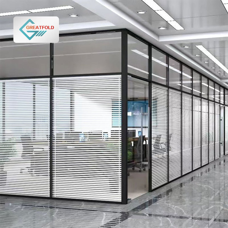 Modern Design Tempered Glazed Floor To Ceiling Aluminium Glass Partition Soundproof Office Glass Wall Partition for Office