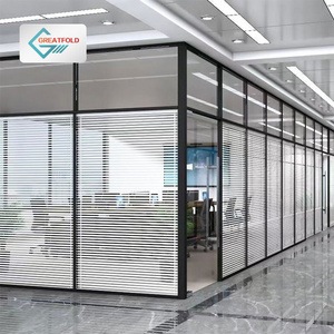 Glazed Modular Office Double Glass Walls Aluminum Frame Tempered Full Height Interior Office Glass Wall Partition With Blind