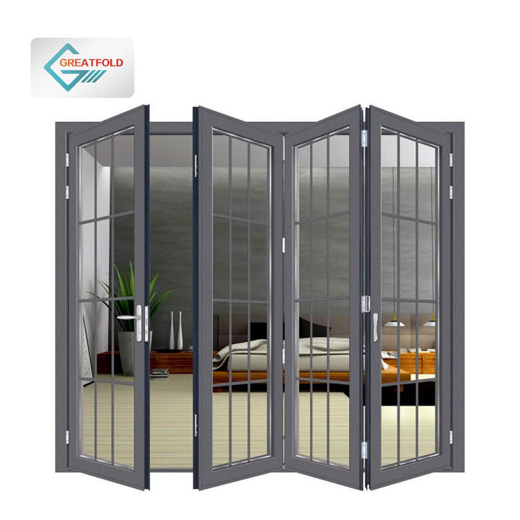 Factory Price Bi-folding Door Exterior Balcony Insulated Glass Accordion Aluminum Sliding Folding Door