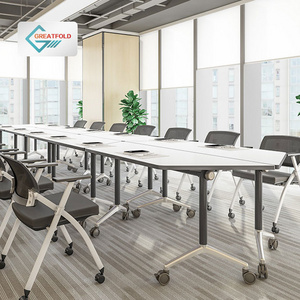 Trapezoid Office Furniture Folding Metal Legs Meeting Table Boardroom Tables Conference Table Flip Top Modern Foldable Wood