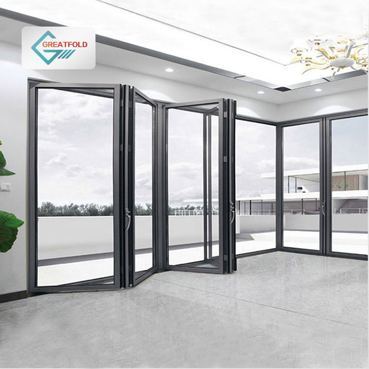 Factory Price Bi-folding Door Exterior Balcony Insulated Glass Accordion Aluminum Sliding Folding Door