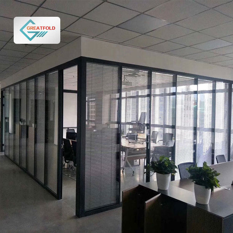 Foshan Manufacturer Glass Partition Wall Double Glaze Aluminum Modular Office Double Glass Partition Wall for Meeting Room