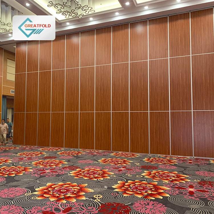 Hotel Hall Wood Grain Design Sliding Movable Operable Wall Soundproof Banquet Hall Mobile Partition Walls With Pass Door