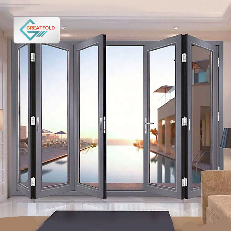 Factory Price Bi-folding Door Exterior Balcony Insulated Glass Accordion Aluminum Sliding Folding Door