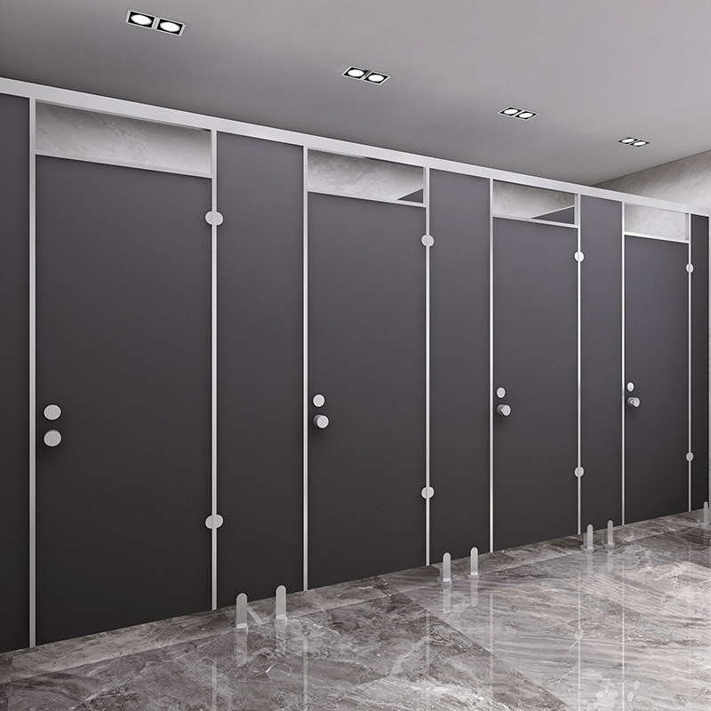 Black color toilet door design partitions system HPL board toilet cubicles commercial stall partition for restroom