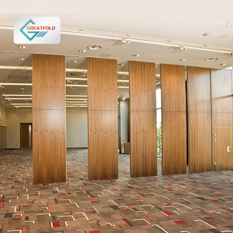 Hotel Hall Wood Grain Design Sliding Movable Operable Wall Soundproof Banquet Hall Mobile Partition Walls With Pass Door