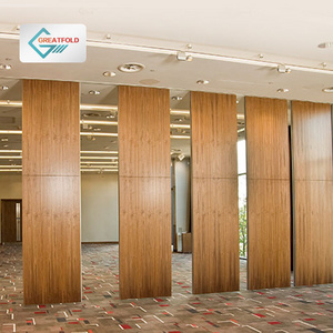 Hotel Hall Wood Grain Design Sliding Movable Operable Wall Soundproof Banquet Hall Mobile Partition Walls With Pass Door