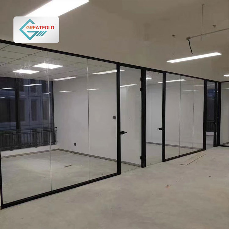 Office Aluminium Profile Modular Glass Partition Interior Soundproof Tempered Glass Aluminum single glass partition for office