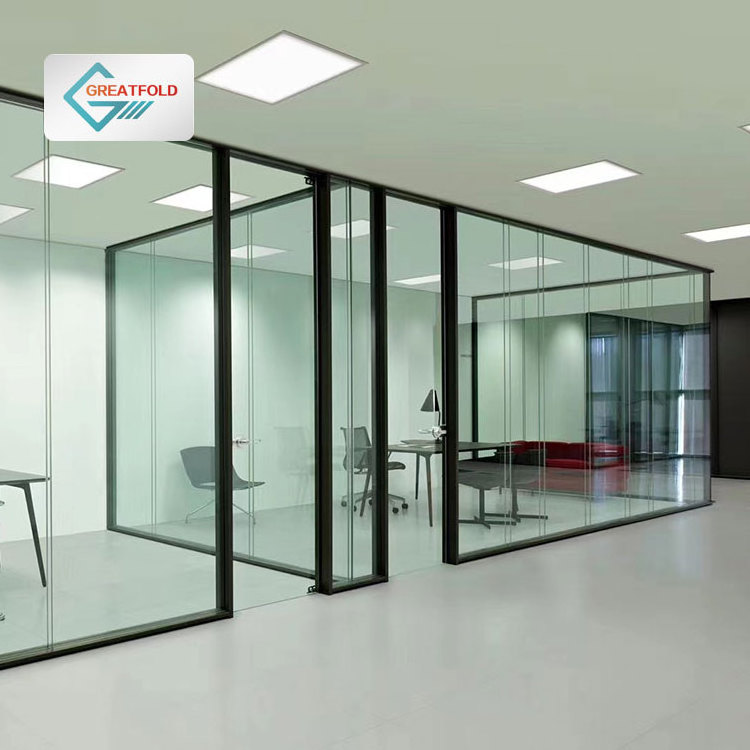 Office Aluminium Profile Modular Glass Partition Interior Soundproof Tempered Glass Aluminum single glass partition for office