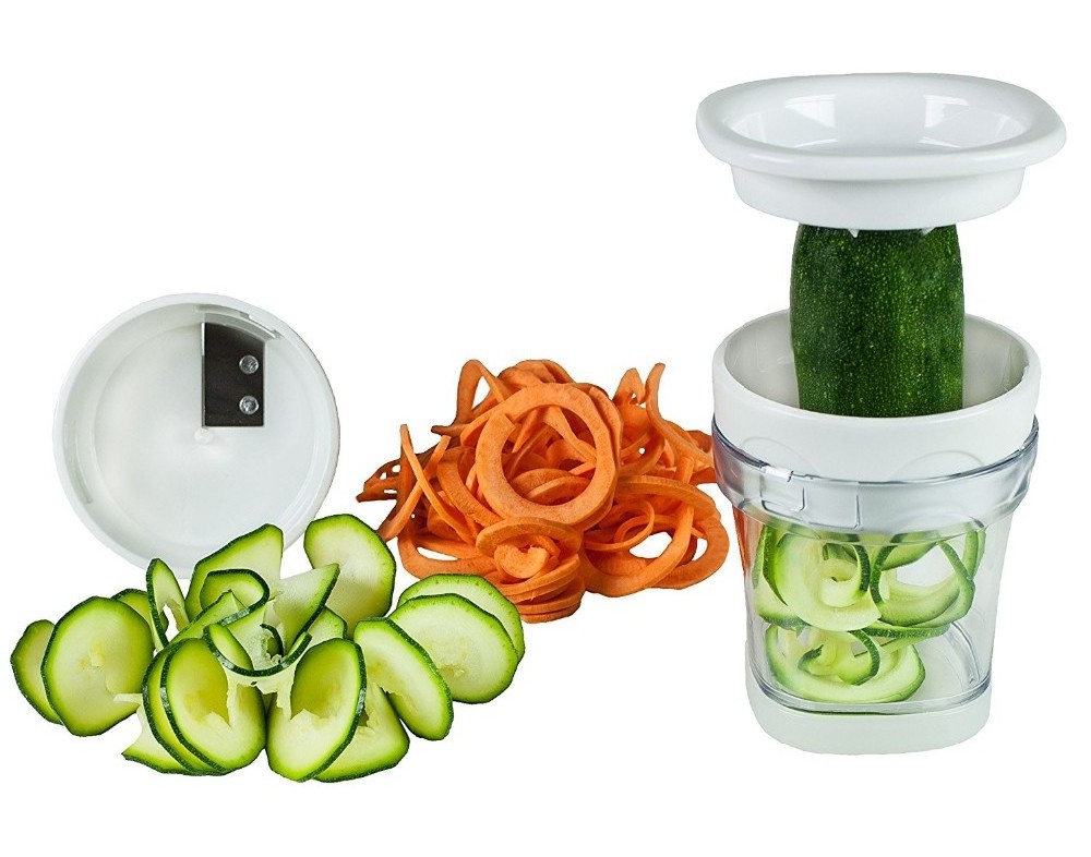 2-Blade Handheld Turning Vegetable Slicer / Spiralizer, vegetable cutter spiralizer includes 2 Different Stainless Steel Blades