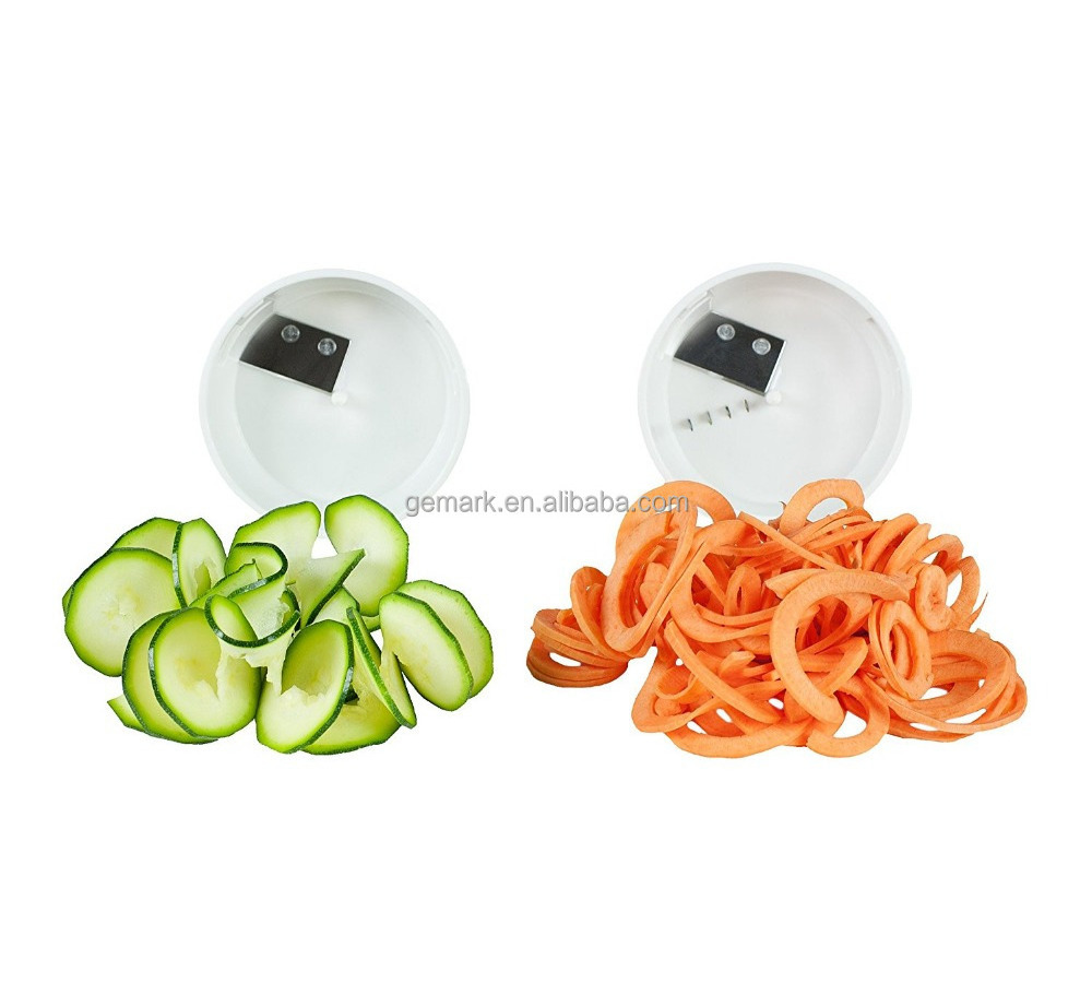 2-Blade Handheld Turning Vegetable Slicer / Spiralizer, vegetable cutter spiralizer includes 2 Different Stainless Steel Blades