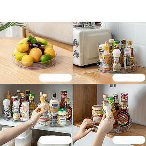 3 Tier Transparent Kitchen Organizer Rotating Storage Rack Spice Spinner for Cabinet Plastic Spice Rack Organizer