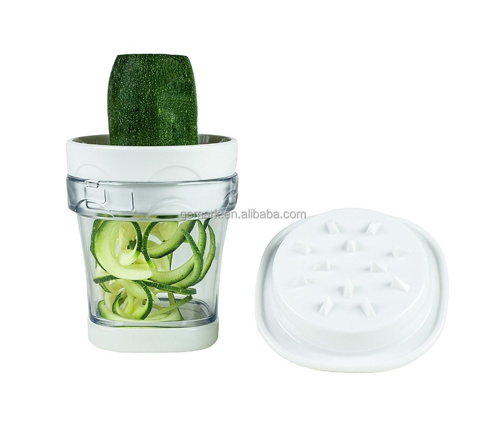 2-Blade Handheld Turning Vegetable Slicer / Spiralizer, vegetable cutter spiralizer includes 2 Different Stainless Steel Blades