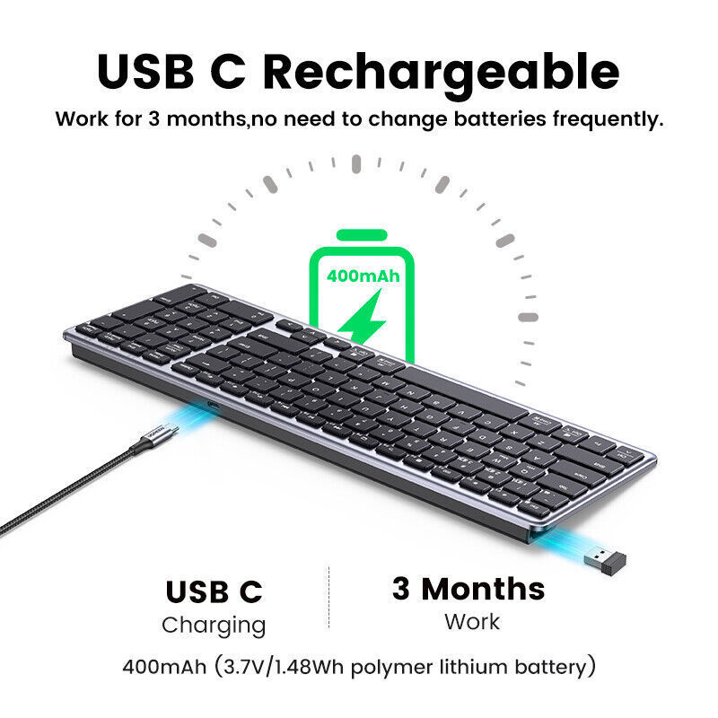 Ultra Thin Blue-tooth Wireless Keyboard, Multi-Pairing,  Rechargeable Silent Keyboard, Compatible with Android and Windows