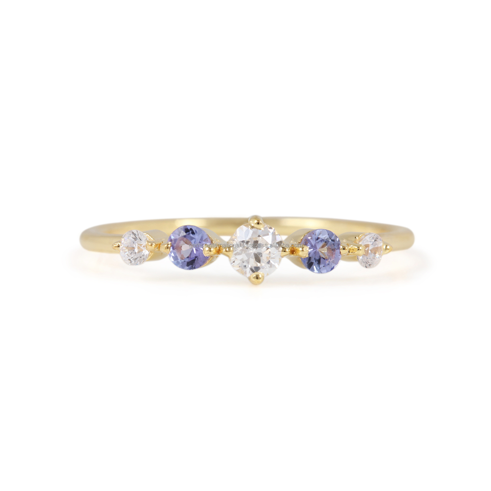 Pure 14k Yellow Gold Tanzanite Handmade Ring Fine Jewelry Gift For Beloved Natural Diamond Gemstone Engagement Ring Wholesaler