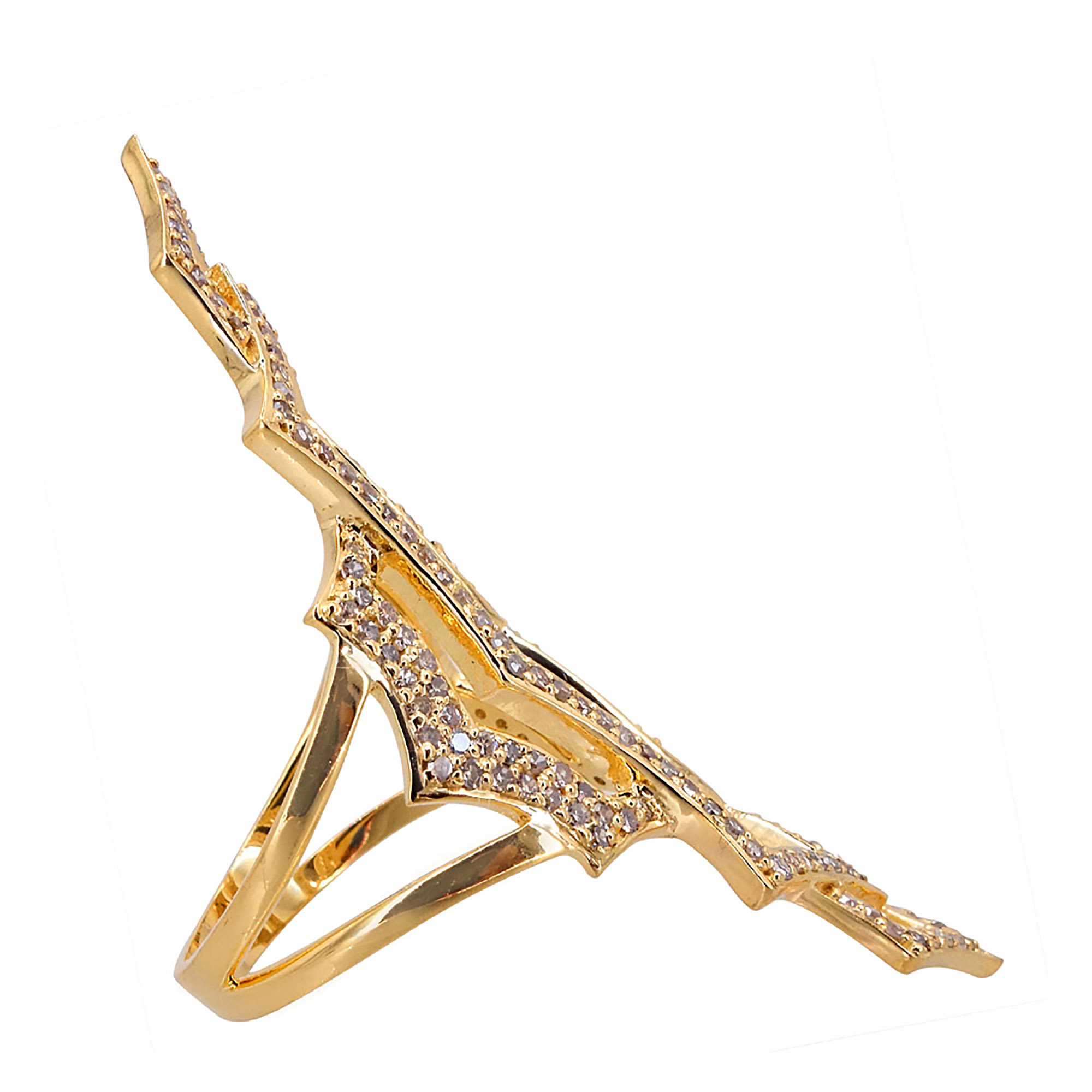 Gemco International Pure 18k Solid Yellow Gold Designer Long Ring with Natural Pave Diamond Fine Jewelry Supplier