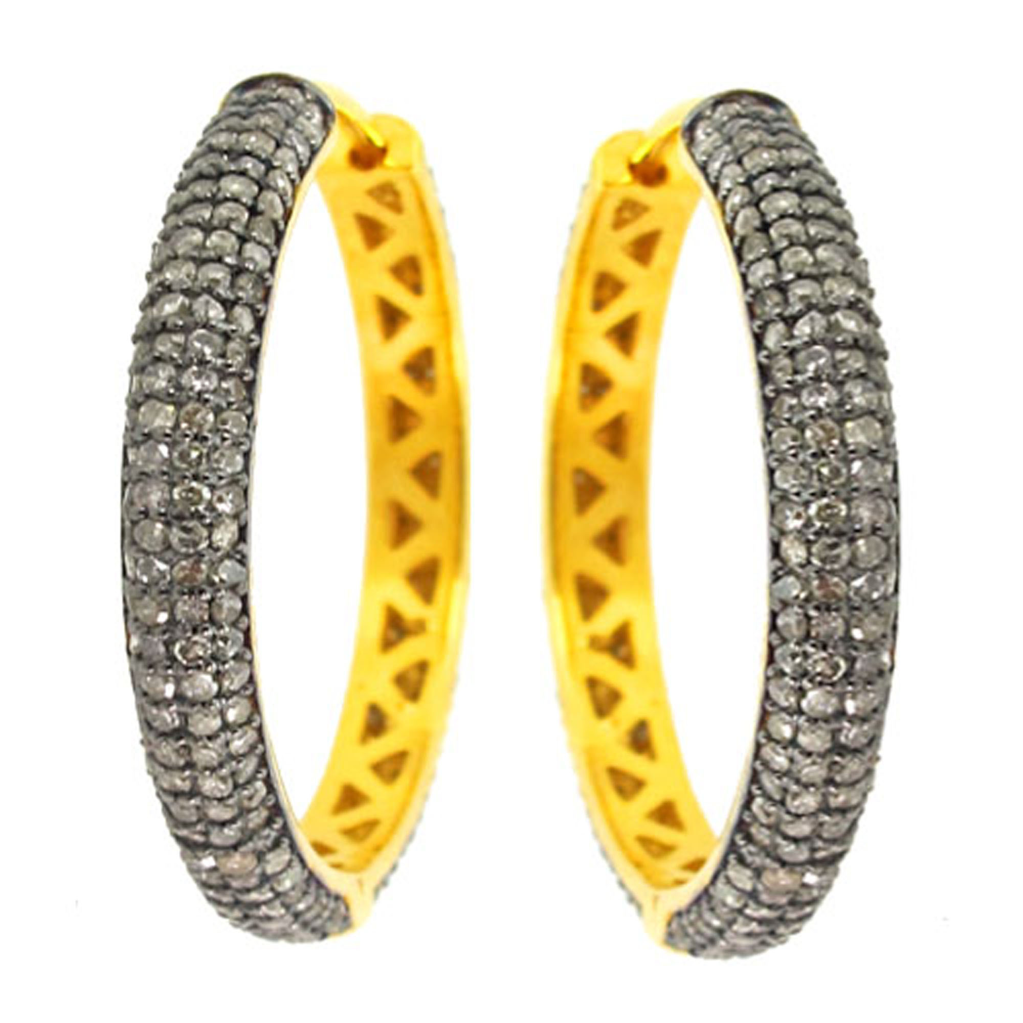 925 Sterling Silver Natural Pave Diamond Hoop Earrings Jewelry Exporter 14k Gold Diamond Bali For Daily Wear Jewelry Wholesaler