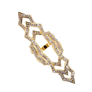 Gemco International Pure 18k Solid Yellow Gold Designer Long Ring with Natural Pave Diamond Fine Jewelry Supplier