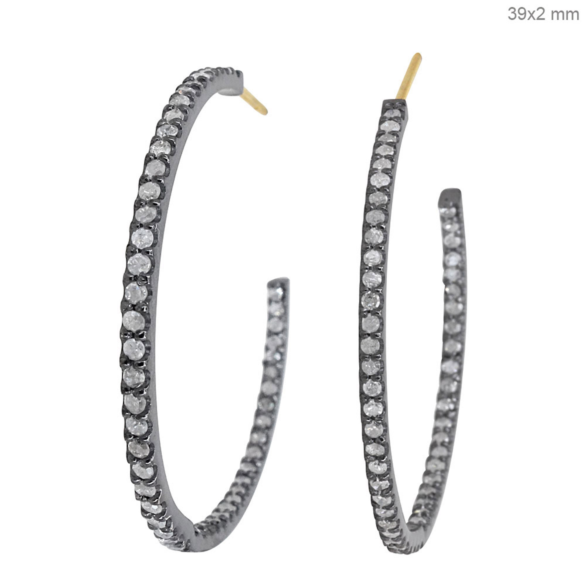 925 Sterling Silver Natural Pave Diamond Hoop Earrings Jewelry Exporter 14k Gold Diamond Bali For Daily Wear Jewelry Wholesaler