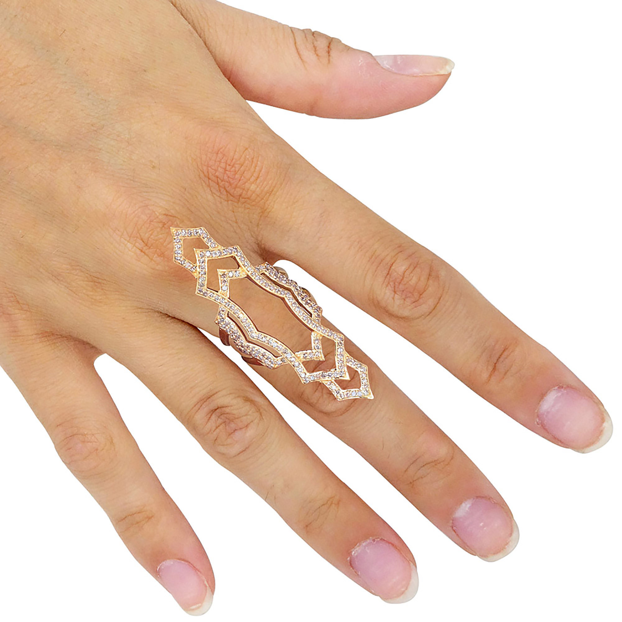 Gemco International Pure 18k Solid Yellow Gold Designer Long Ring with Natural Pave Diamond Fine Jewelry Supplier