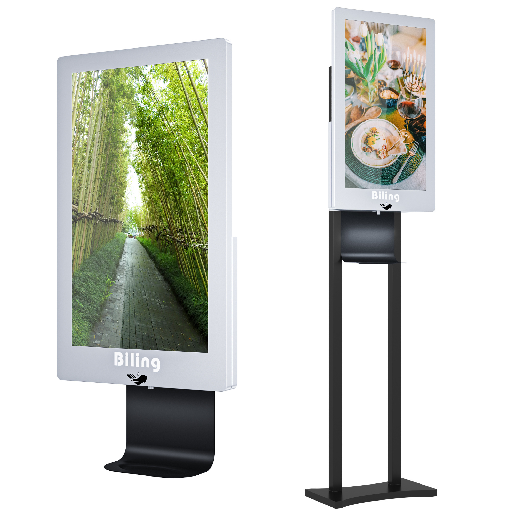 New arrival media player android digital signage with auto hand sanitizer dispenser and printer