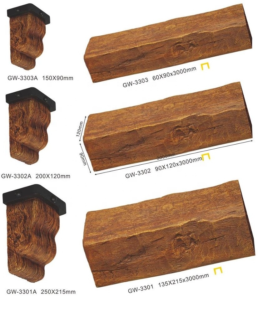 Gemei 3301 Polyurethane faux beams faux wood beams for ceiling decoration