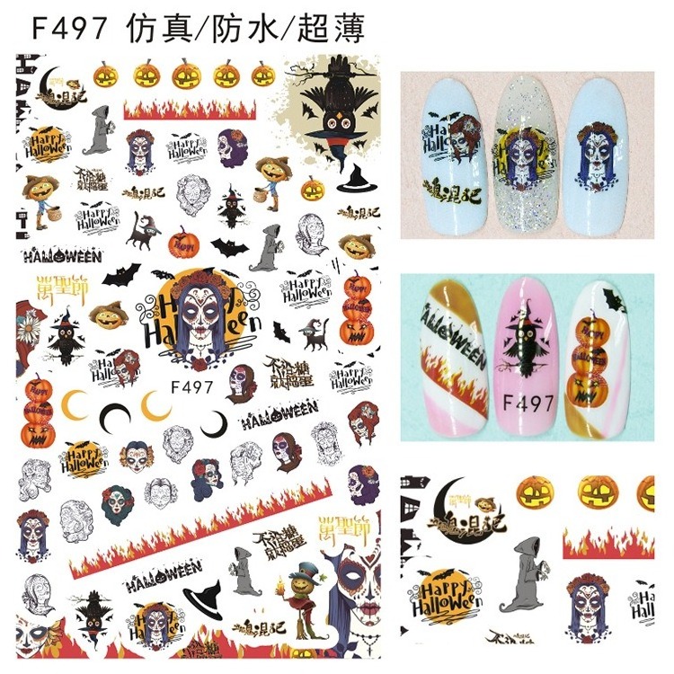 Include Pumpkin/bat/ghost/witch Decals Self-adhesive DIY Nail Sticker Decals 3D Design 1500+ Patterns Party Plastic Fashionable