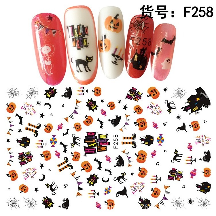 Include Pumpkin/bat/ghost/witch Decals Self-adhesive DIY Nail Sticker Decals 3D Design 1500+ Patterns Party Plastic Fashionable