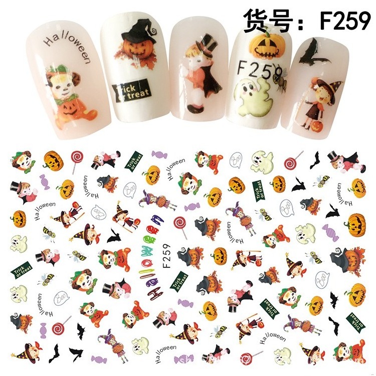 Include Pumpkin/bat/ghost/witch Decals Self-adhesive DIY Nail Sticker Decals 3D Design 1500+ Patterns Party Plastic Fashionable