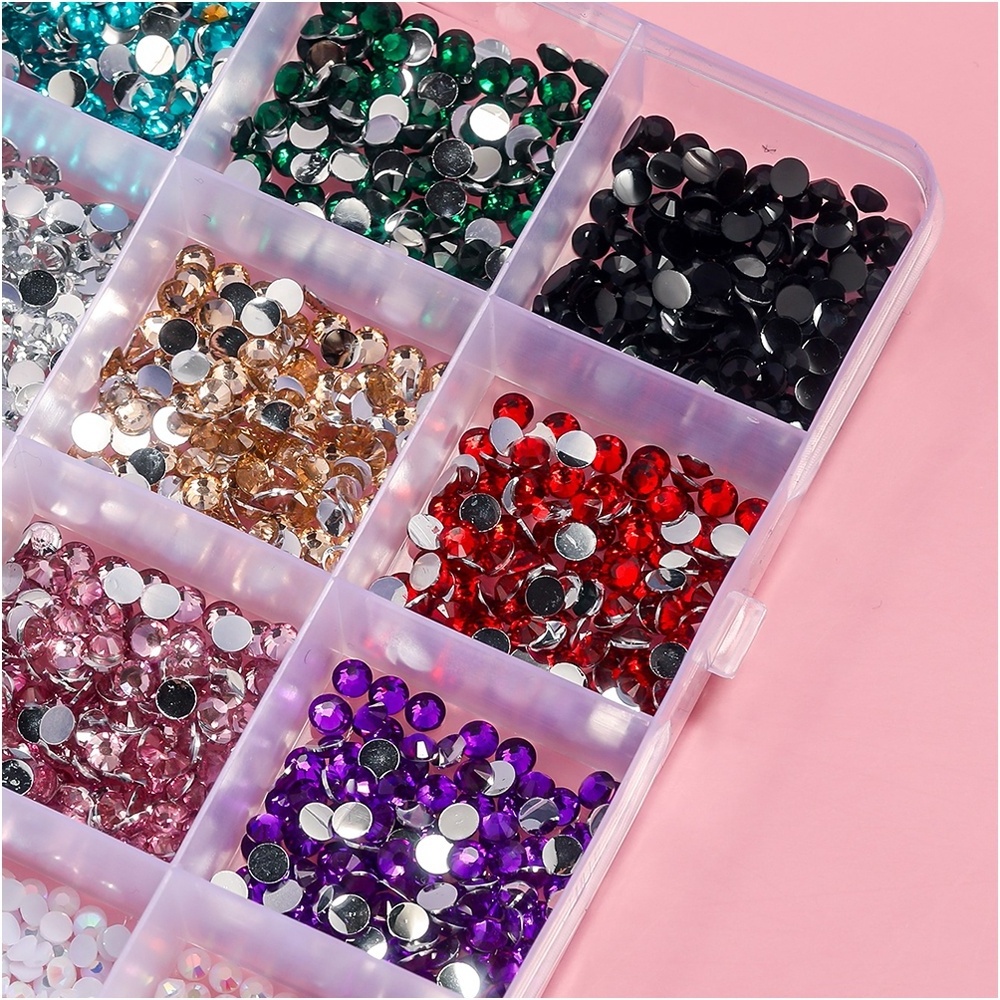 Shiny 3d Flat Diamond Glitter AB Crystal Accessories for Nails Gem DIY Diamonds Stone Shaped in Box Nail Art Rhinestone Set