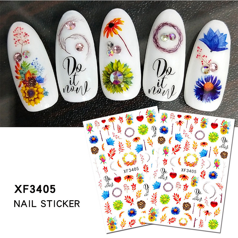 New Autumn Sticker Leaves Sunflower Halloween Maple Leaf Glue Nail Stickers