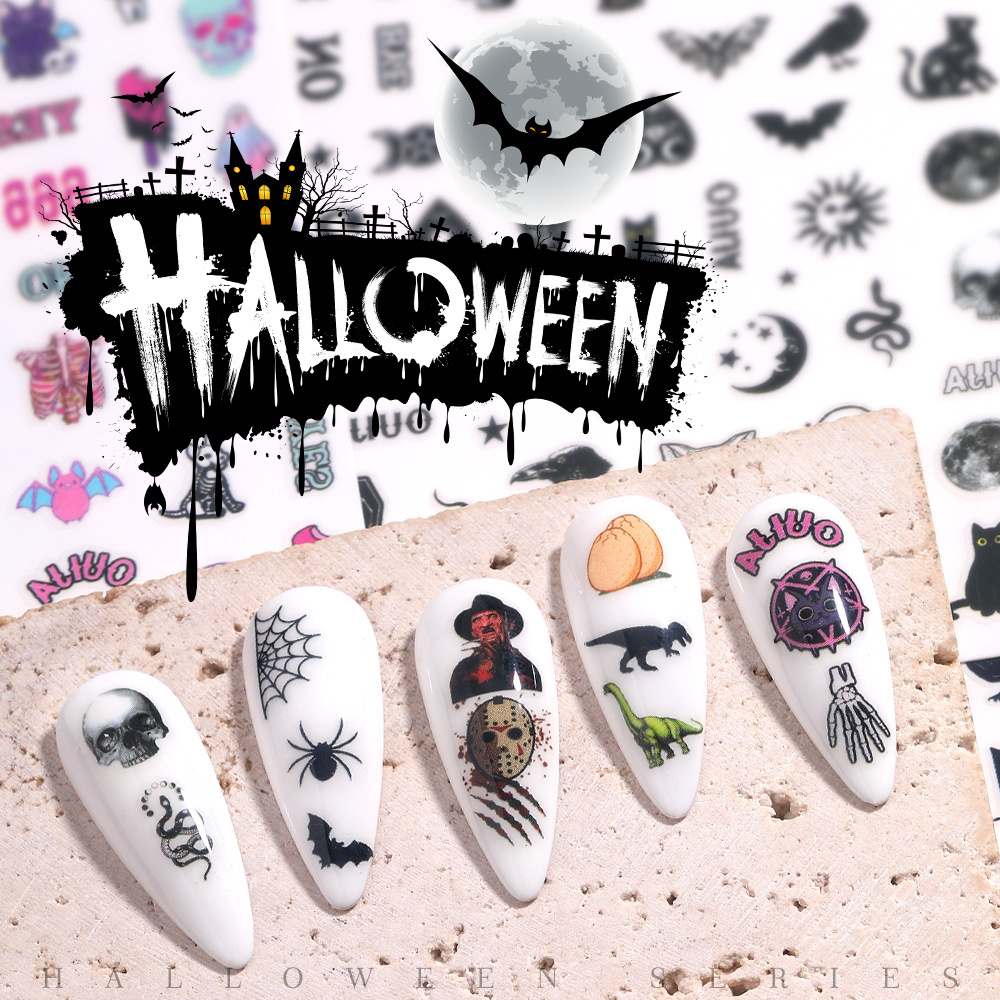 New Halloween Wholesale Skeleton Ghost Witch Spider Bat Pumpkin Nail Stickers