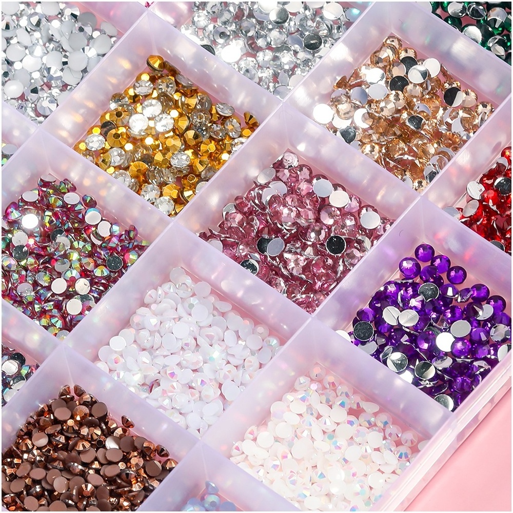 Shiny 3d Flat Diamond Glitter AB Crystal Accessories for Nails Gem DIY Diamonds Stone Shaped in Box Nail Art Rhinestone Set