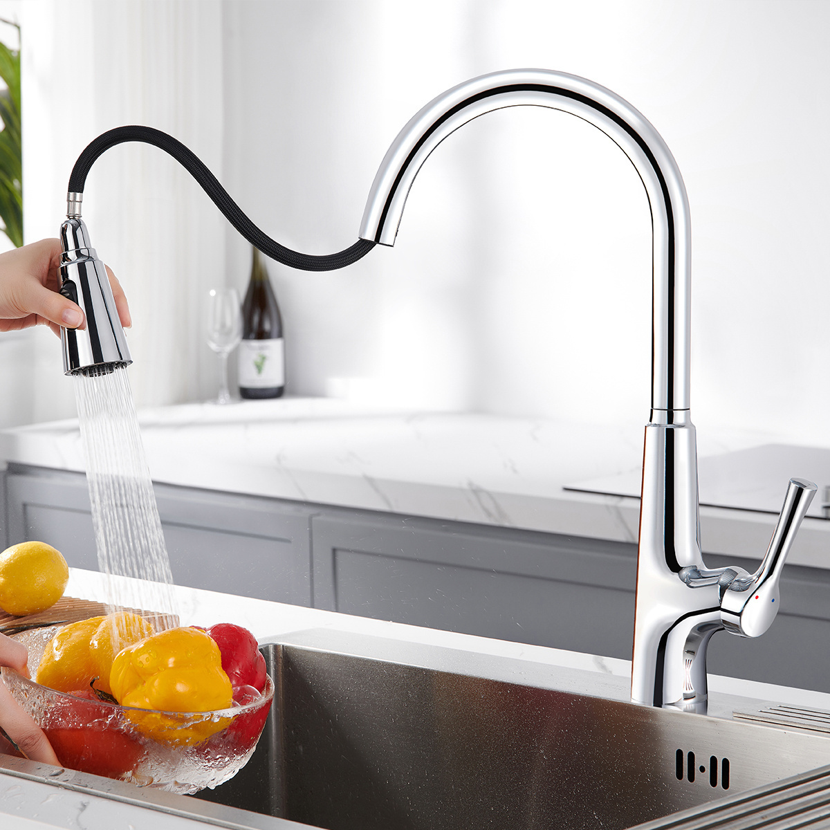 Manufacturer pull down smart touchless sensor Chrome plating kitchen faucet