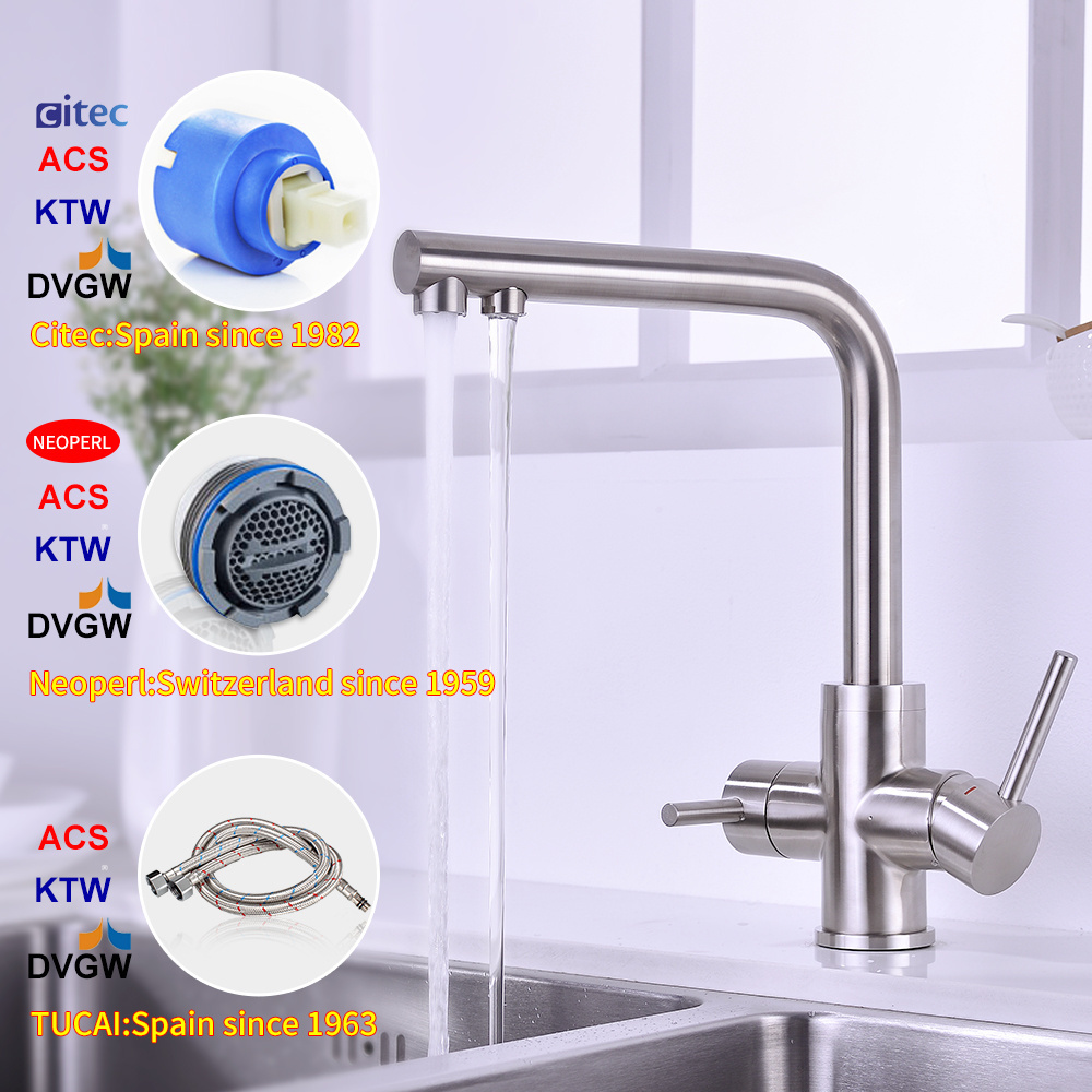 Drinking water faucet 3 Way Deck Mounted Water Purifier Faucet Kitchen Faucets With Two Sprayer