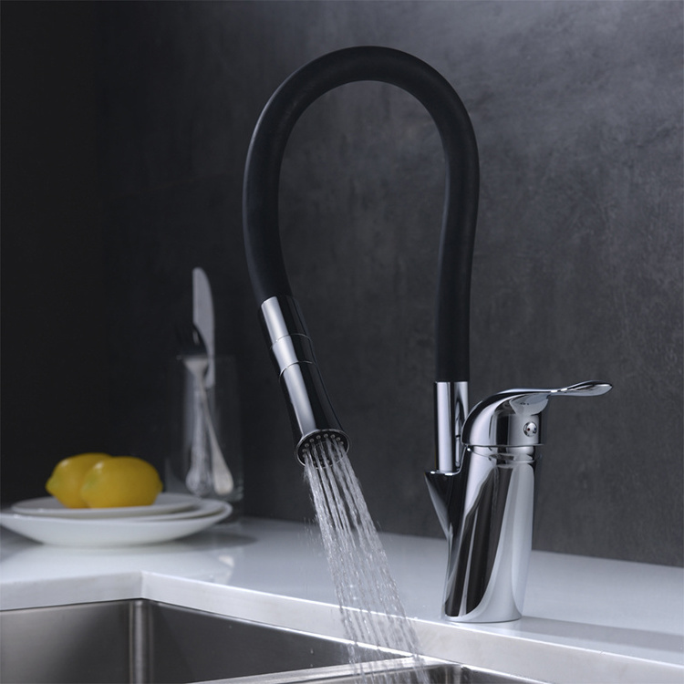 Chrome flexible handle single hole kitchen faucet