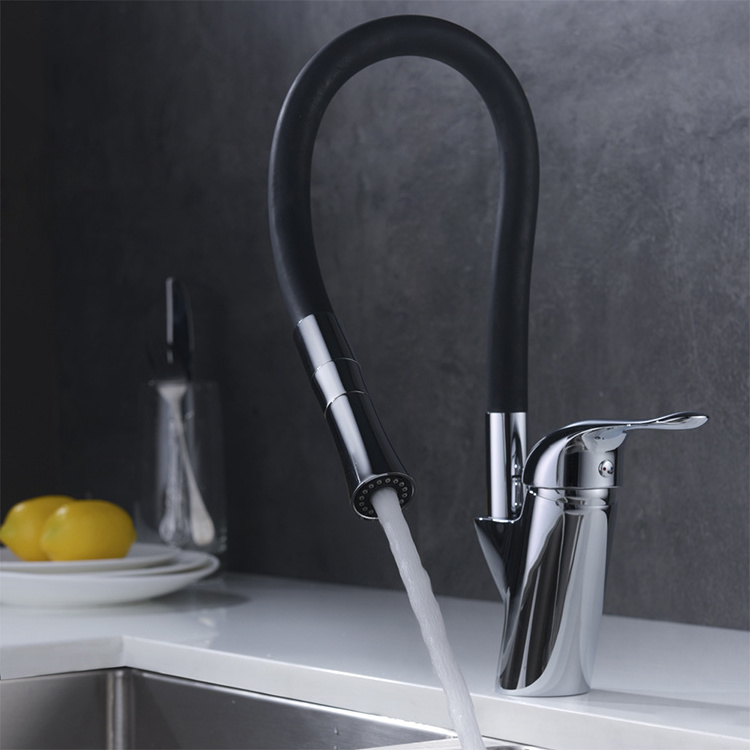 Chrome flexible handle single hole kitchen faucet