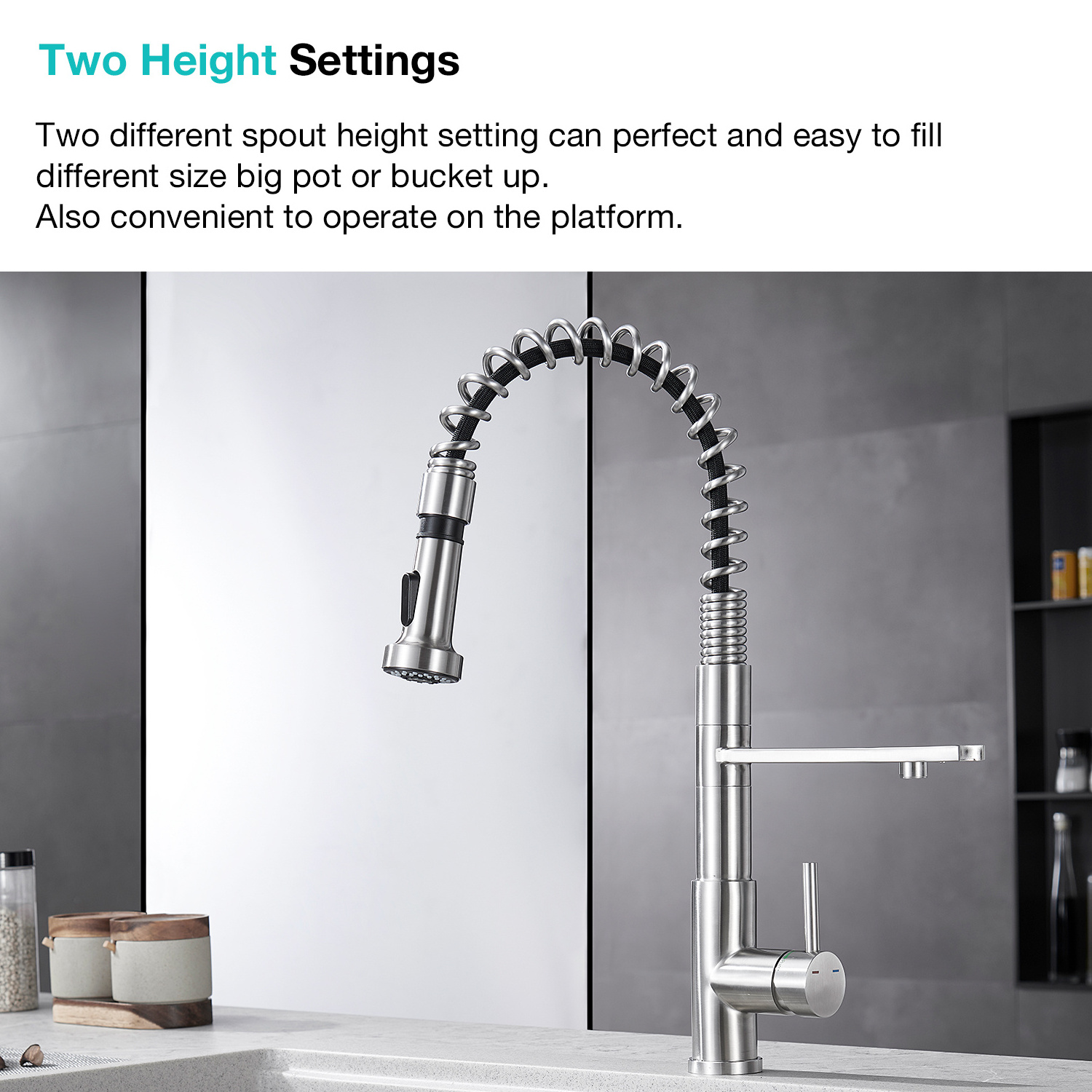 304 stainless steel drinking water 3 way kitchen faucet with pull down spray head