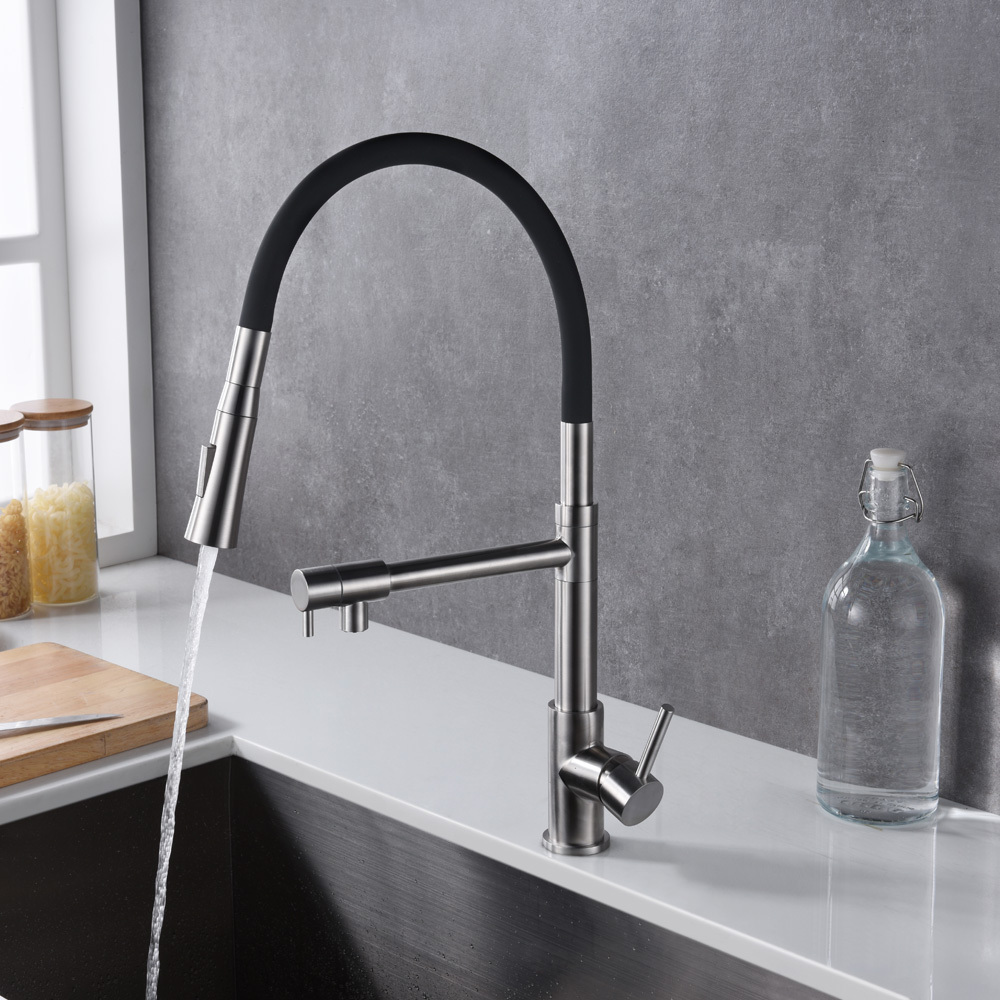 Modern 304 Stainless Steel 3 way Kitchen Faucet black with Purified Water Flow Filter Tap 40239