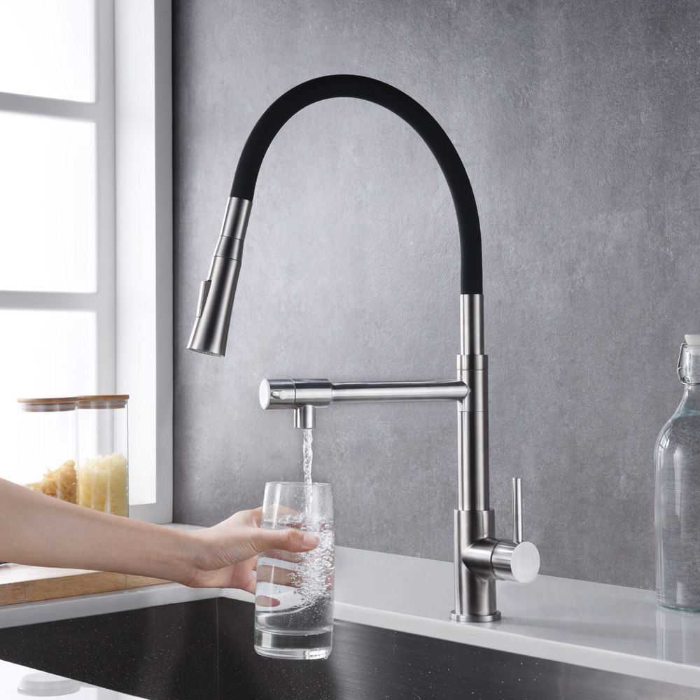 Modern 304 Stainless Steel 3 way Kitchen Faucet black with Purified Water Flow Filter Tap 40239