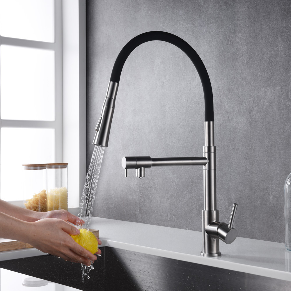 Modern 304 Stainless Steel 3 way Kitchen Faucet black with Purified Water Flow Filter Tap 40239