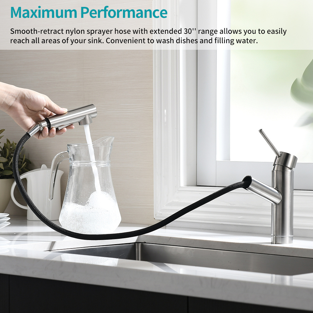 360 Rotate Single Handle UPC Pull Out Kitchen Faucet with Stretching Sprayer